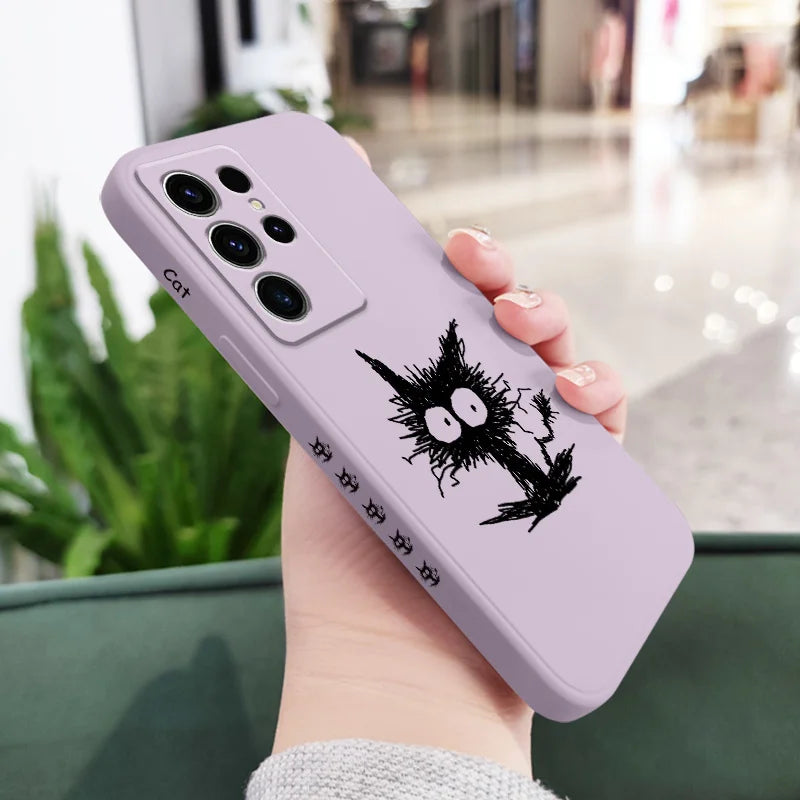 Scrawled Cat Phone Case For Samsung Galaxy S25FE S24 S23 S22 S21 S20 S10 S10E Ultra Plus FE Note 20 Ultra 10 Plus Cover