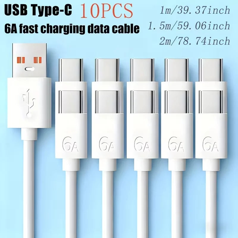 10-Pack 3.3FT/1M 6A Fast Charging USB to Type C Cable for OnePlus POCO Samsung OPPO VIVO Honor - Versatile Charging & Data Sync Cord for USB-C Devices
