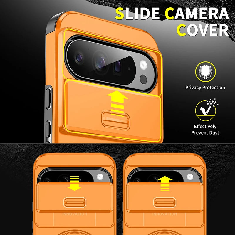 Armor Magnetic Ring Bracket Case For Google Pixel 11 10 9 Pro XL 10Pro For Pixel 9A 8A 7 Pixel 10 11 Pro Slide Lens Protect Case