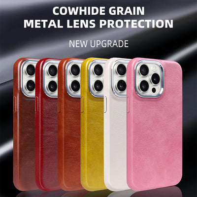 Luxury Classic Retro Textured Metal Frame All Inclusive PU Leather Case For iPhone 15 Pro Max 16 14 Plus 13 12 11