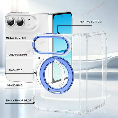 Magnetic 360 Metal Stand Phone Case For iPhone Fold 18 DUO 18Fold Magsafe Clear Hinge Protection Shockproof Protector Cover