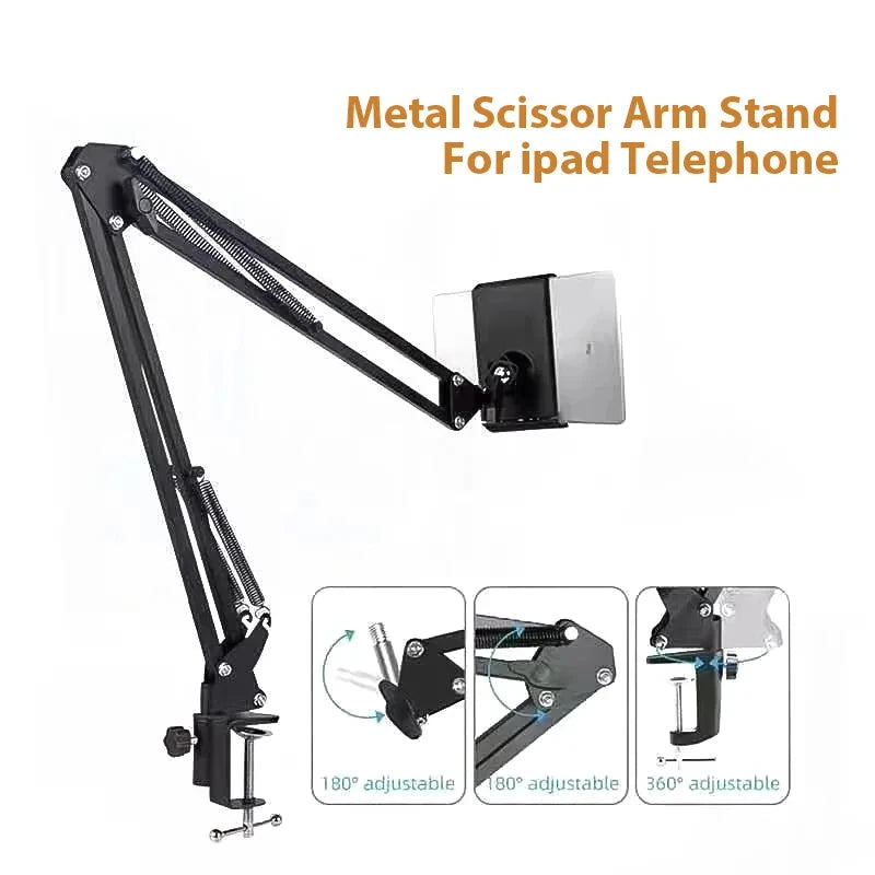 360 °   Adjustable Tablet Phone Stand Rotatable Long Arm Metal Holder for 4-11 Inch iPad iPhone Xiaomi Huawei Samsung