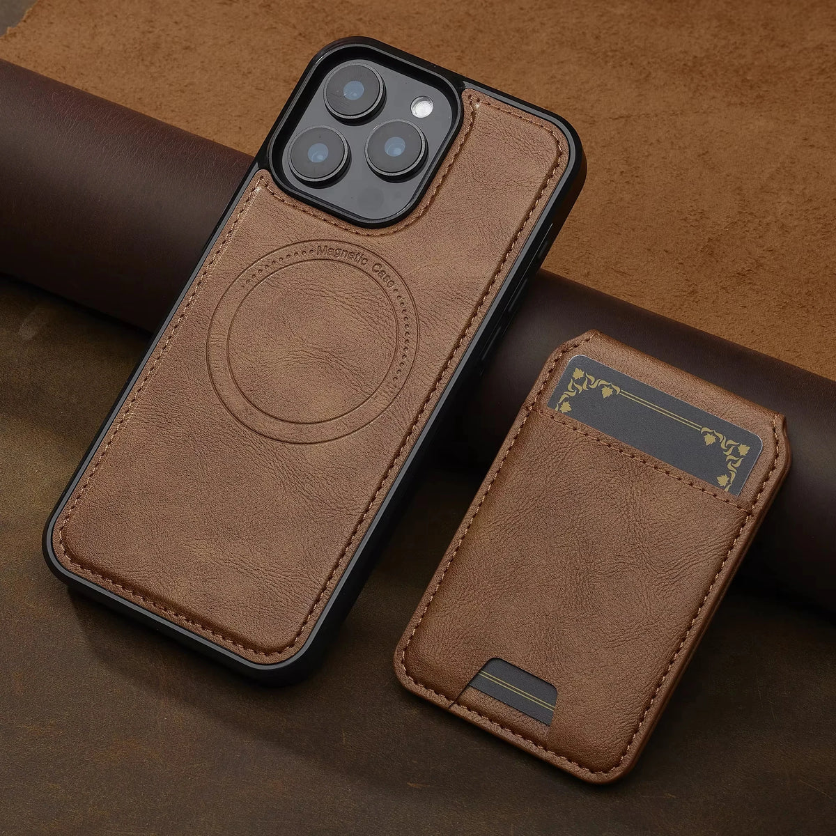 2 in 1 Detachable Leather iPhone Case with Card Pocket - Magnetic Cover for iPhone 17 pro Max 17 Air 15 14 13 12 11 pro Max