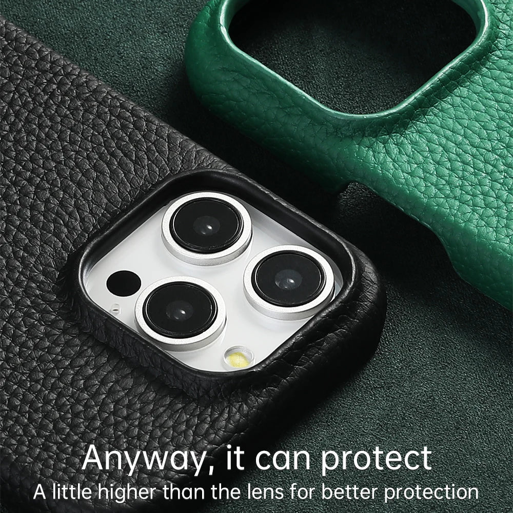 for Magsafe Case for iPhone 18 17 15 16 Pro Max Air 17Pro Natural Cowhide Lychee Leather Magnetic Protector Luxury Phone Cover