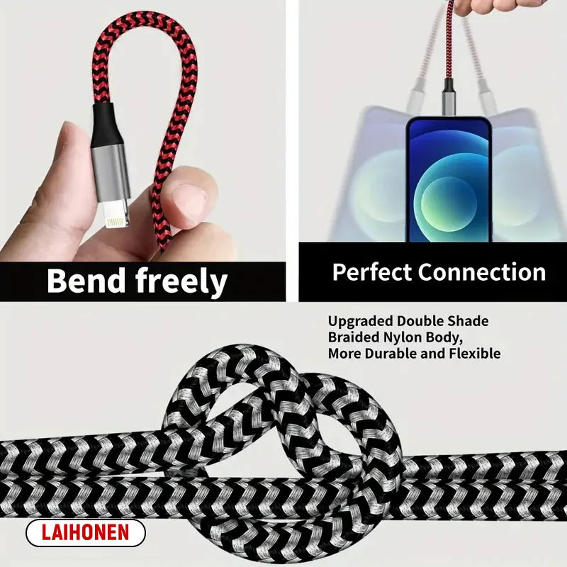 1m 2m 3m Fast Charging USB Cable for iPhone 11 12 13 14 Pro XS Max XR X 6S 7 8 Plus SE Nylon Braided Wire USB Charger Data Cable