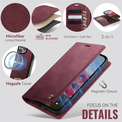 Magnetic Flip Leather Phone Case for iPhone 17 Pro Max 17E Air 16 Plus 15 14 13 12 11 Wireless Charging Wallet Cards Cover Coque