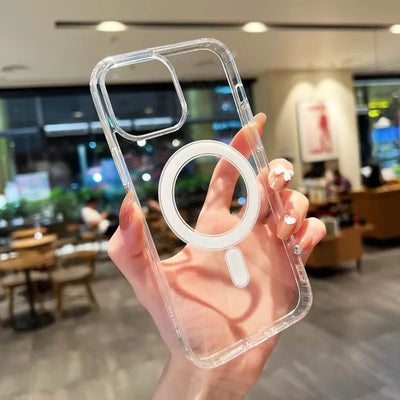 Magnetic Original Clear Case For iPhone 17 16 15 14 Plus 13 12 Mini 11 Pro Max 16E 17E Funda For Magsafe Transparent Cover