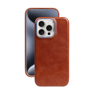 Luxury Classic Retro Textured Metal Frame All Inclusive PU Leather Case For iPhone 15 Pro Max 16 14 Plus 13 12 11