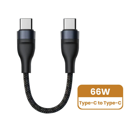 66w Type-C Cable 25cm USB C to Type-C / Lightning Fast Charging Short Wire For iPhone Xiaomi Huawei Samsung Oneplus Cellphones