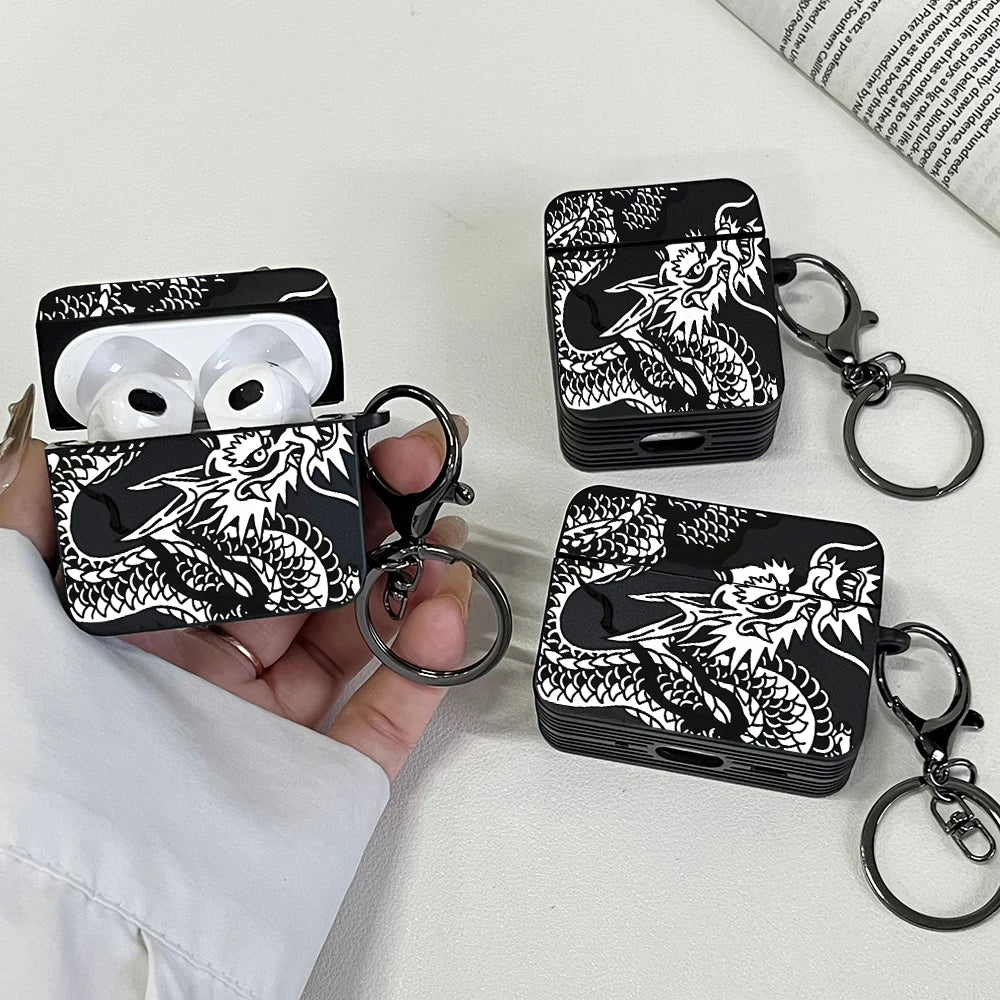 Black Dragon Design Earphone Cases for Airpods Pro3/Pro2/Pro For Apple Bluetooth Headset Case Protective Cover Airpods 1/2/3/4