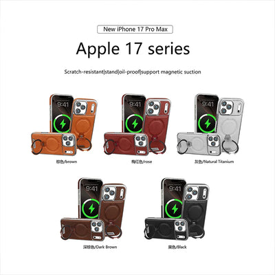 Magnetic Rotat Bracket Luxury Leather Phone Case For iPhone 12 13 14 15 16 17 18 Pro Max Plus Wireless Charging Shockproof Cover