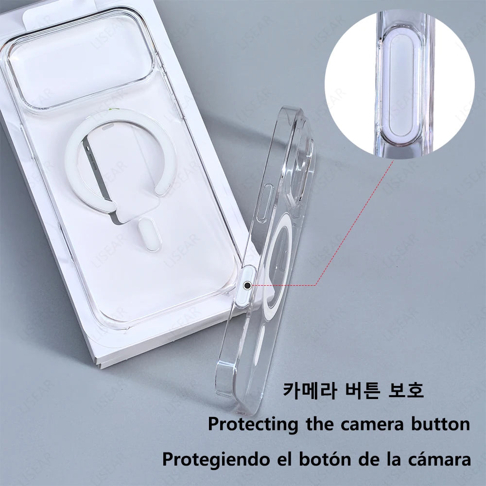 Original For Magsafe Clear Phone Case For iPhone 18 17 16 15 14 13 12 Pro Max Mini Wireless Charging With Touch Camera Button