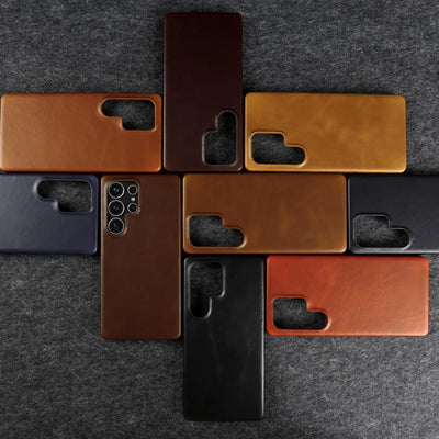 Full Wrapped Magnetic Genuine Leather Phone Case for Samsung Galaxy S25 Edge Cases S24 S23 S22 S21 S26 Wireless Charging Cover
