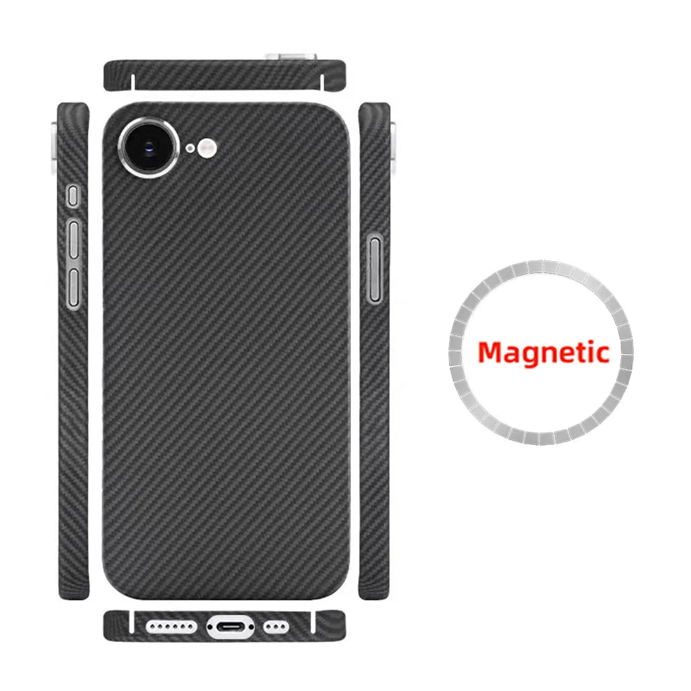 Amstar Magnetic Carbon Fiber Phone Case for iPhone 16e Magsafe Cover Luxury Kevlar Aramid Fiber Magnetic Cases