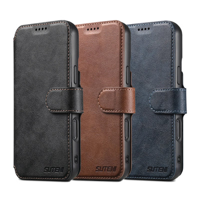 SUTENI Faux Leather Wireless Charging Card Holder Stand Wallet Magnetic Flip Cover Phone Case For iPhone 18 Pro Max 17 16 Plus