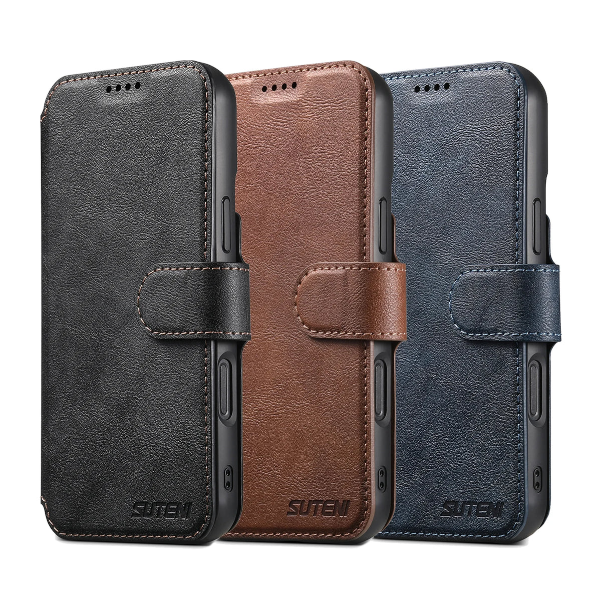 SUTENI Faux Leather Wireless Charging Card Holder Stand Wallet Magnetic Flip Cover Phone Case For iPhone 18 Pro Max 17 16 Plus