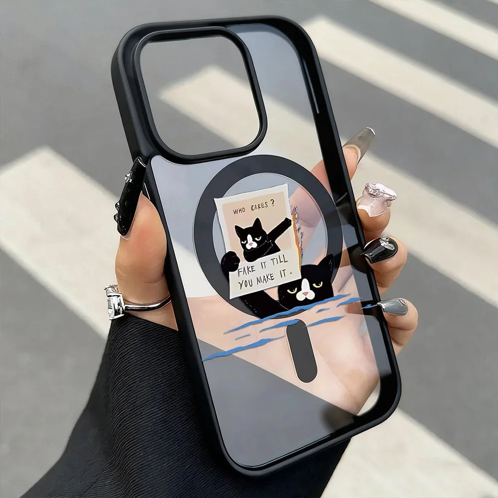 Cute Cat For Magsafe Magnetic Wireless Charging Case For iPhone 17 18 Pro 16 13 15 11 12 14 Pro Max Shockproof Transparent Cover