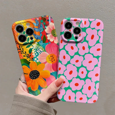 Coloful Full Cover Phone Case For iPhone 17 16 15 14 13 12 11 Pro Max Air 16ePlus XS Max X XR INS Flower Hard PC Bumper Case