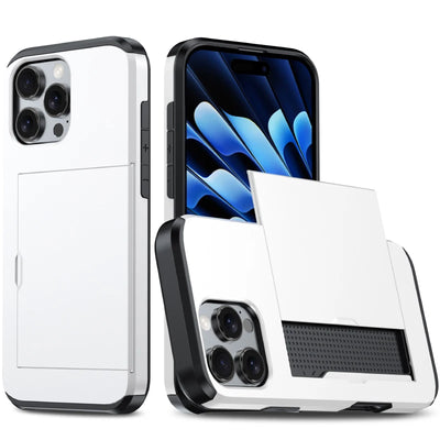 Push Pull Wallet Card Slot Solid Color Shockproof Phone Case For iPhone 16 Pro Max 14 11 12 13 15 Pro Max Mini Bumper Back Cover