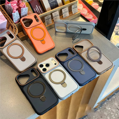Shockproof Bumper Matte Kickstand Holder Case for iPhone 17 Air 16 14 15 Plus 13 12 11 Pro Max For Magsafe Magnetic Armor Cover