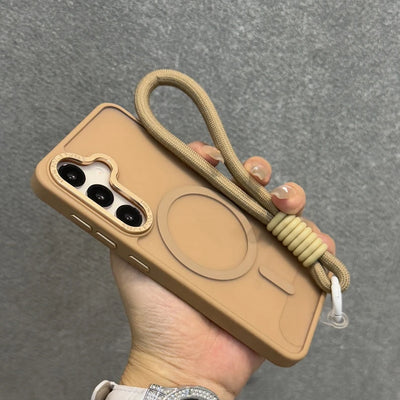 Luxury Matte Magnetic Lanyard Case for Samsung Galaxy S26 S25 Ultra S23 Plus S24 FE Hand Wrist Strap Frosted Shockproof Cover