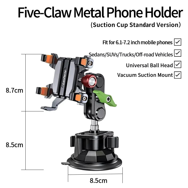 Universal Metal Car Phone Mount, 360° Rotation for Windshield/Dashboard, Suction Cup Holder for IPhone Samsung All Smartphones