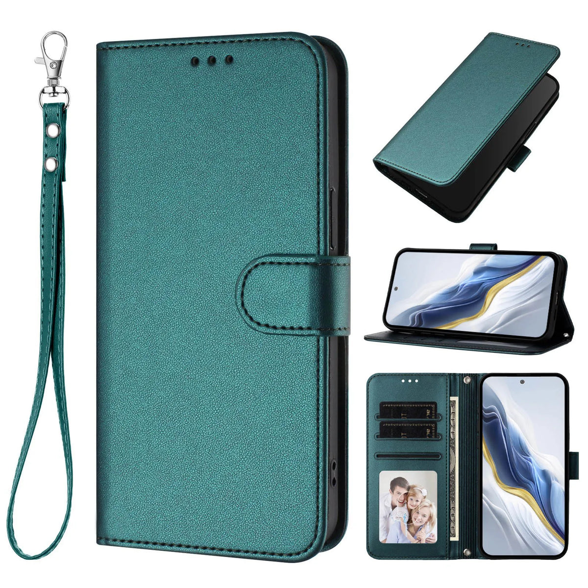 Solid Color Flip Wallet Leather Case For iPhone 17 13 14 15 16 12 Pro Max Air 16E 16 15 14 Plus 12 13 Mini Lanyard Back Cover
