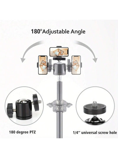 1pc 63-inch With Foldable Tripod & Phone Holder Clip 160.02 Cm Multifunctional Tripod, Tripod For Phone And Camera
