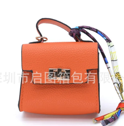 Luxury Fashion Mini Headphone Bag For Airpods 4 3 2 Pro 2 Galaxy Buds 3/3Pro Leather Purse Pendant Mini Keychain