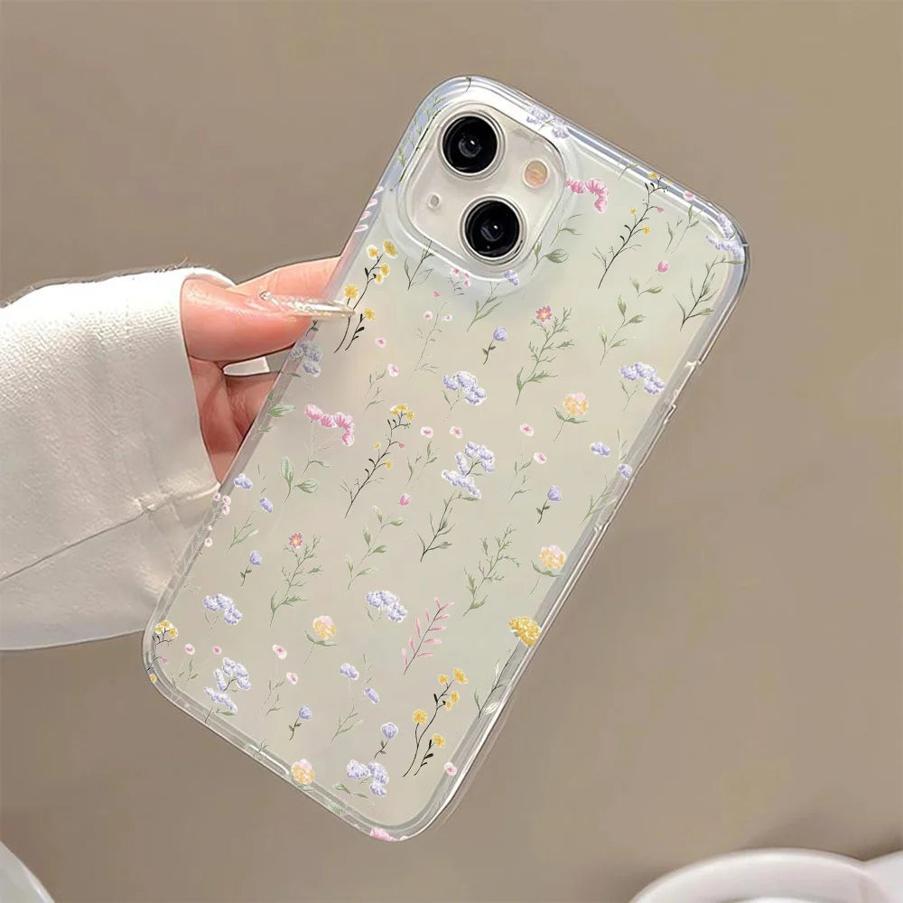 Flower Phone Case For iPhone 16 Pro Case iPhone 17 18 15 13 11 12 14 Pro Max Mini Shockproof Matte Transparent Aesthetic Cover