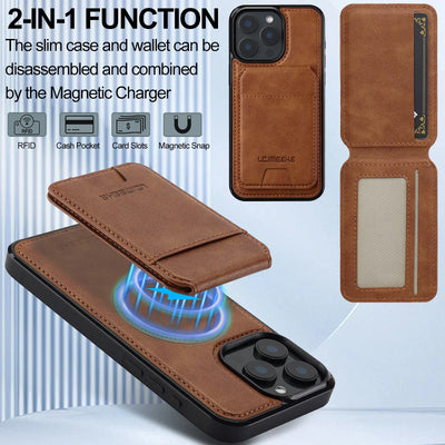 2 In 1 Detachable Leather Case For iPhone 18 16 17 16E 15 14 13 12 11 Pro XS Max 17E Air XR 8 Plus SE Card Pocket Magnetic Cover