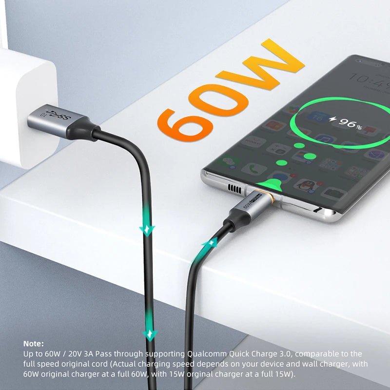 CABLETIME USB 3.2 to USB C 3A Cable 10Gbps PVC Fast Data Transmission QC 3.0 60W Braided Wire for Smart Phone SSD Enclosure