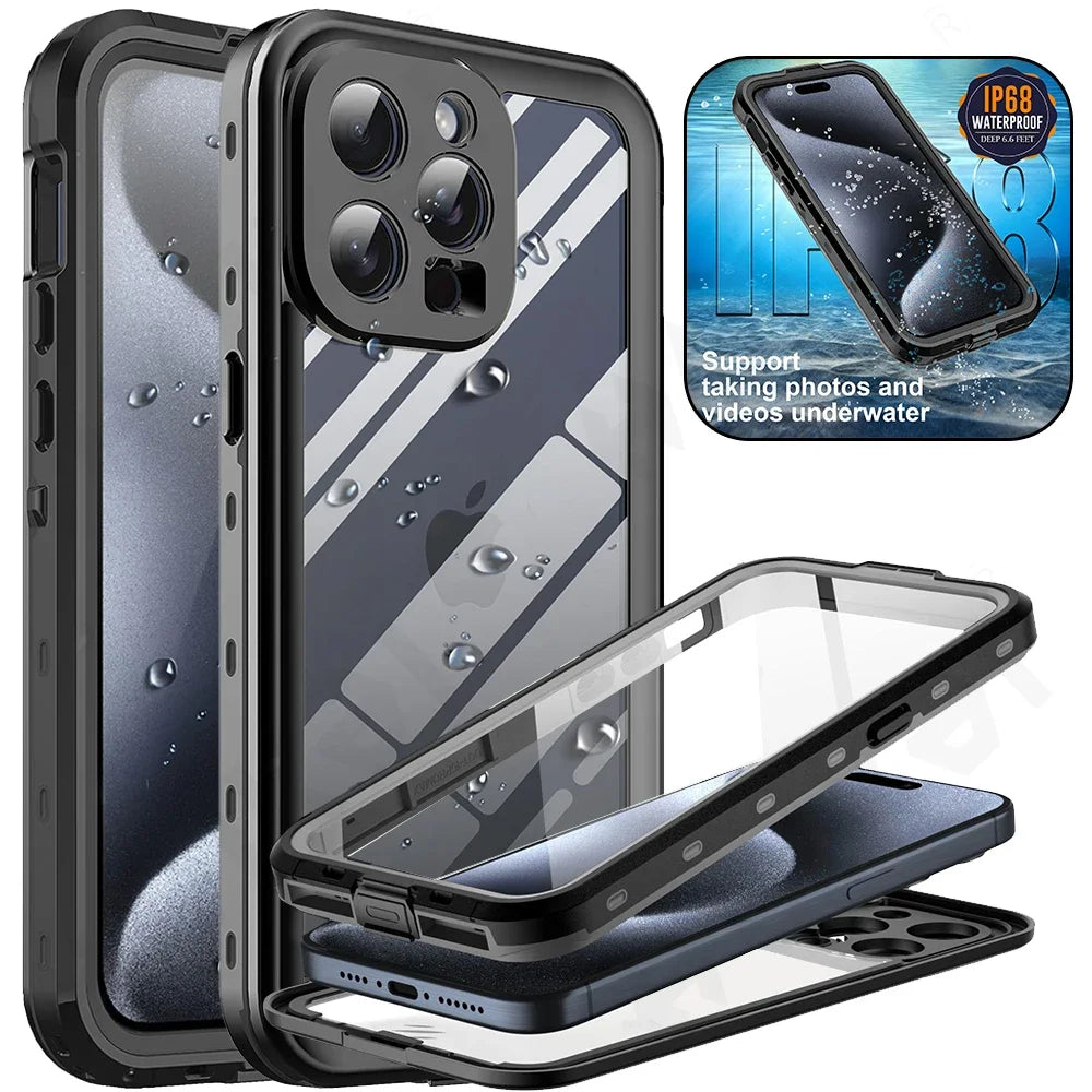 IP68 Shellbox Waterproof Case For iPhone 18 17 16 15 14 13 12 11 Pro Max XR XS Plus Metal Aluminum Swimming Phone Luxury Cover