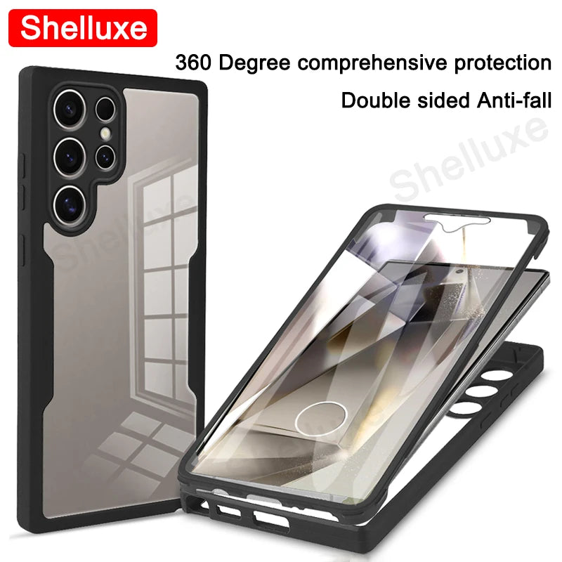 360 Full Body Front+Back Case Shelluxe For Samsung Galaxy S26 S25 Edge S24 S23 Ultra S22 Plus S21 FE Silicone Double Sided Cover