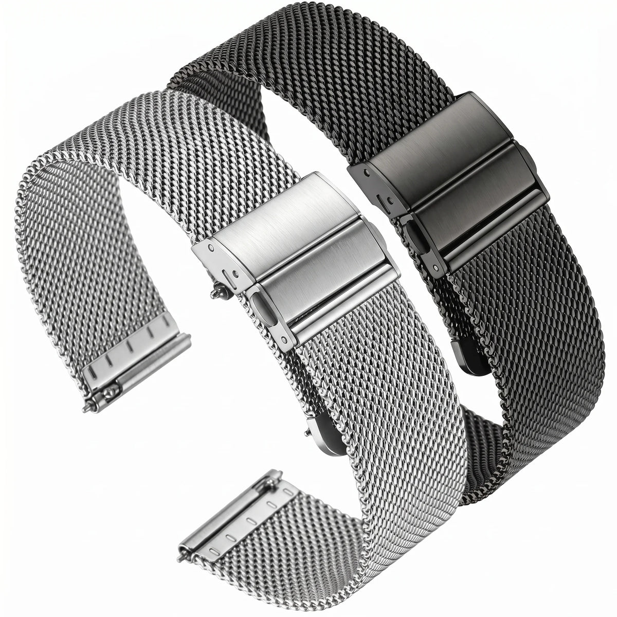 Premium Stainless Steel Mesh Watch Band 16-22mm Deployment Folding Clasp Universal Metal Bracelet Men Women Accessories