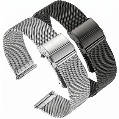 Premium Stainless Steel Mesh Watch Band 16-22mm Deployment Folding Clasp Universal Metal Bracelet Men Women Accessories