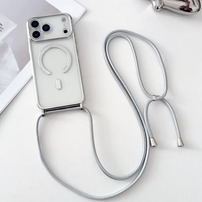 Luxury Necklace Cord Rope Lanyard Plating Magnetic Clear Phone Case For Iphone 17 16 14 11 12 13 15 Pro Max For Magsafe Cover