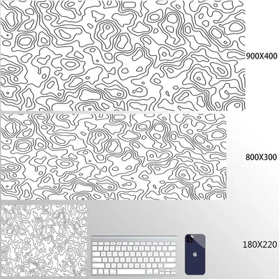 XXL Black Desk Accessories Topographic Mouse Pad Strata Liquid Mousepad Office Accessories Gamer Deskmat XL Gaming Setup Table