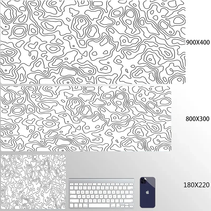 XXL Black Desk Accessories Topographic Mouse Pad Strata Liquid Mousepad Office Accessories Gamer Deskmat XL Gaming Setup Table
