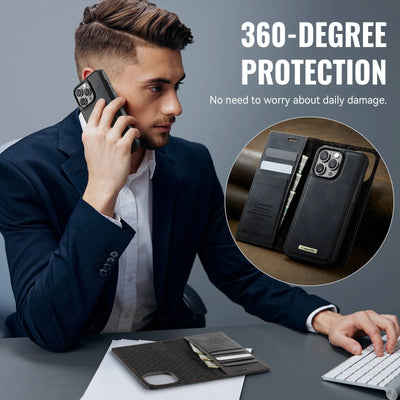 For iPhone 16e 16 15 14 13 12 11 Pro Max Detachable Wallet Case Compatible with Magsafe, 2-in-1 PU Leather Flip RFID Blocking