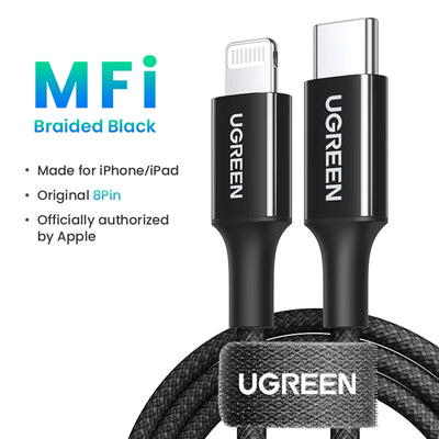 UGREEN MFi 20/30W USB Type C to Lightning Cable for iPhone 14 Pro Max 13 12 Plus Mini PD Fast Charging Cable for iPad 1m 2m