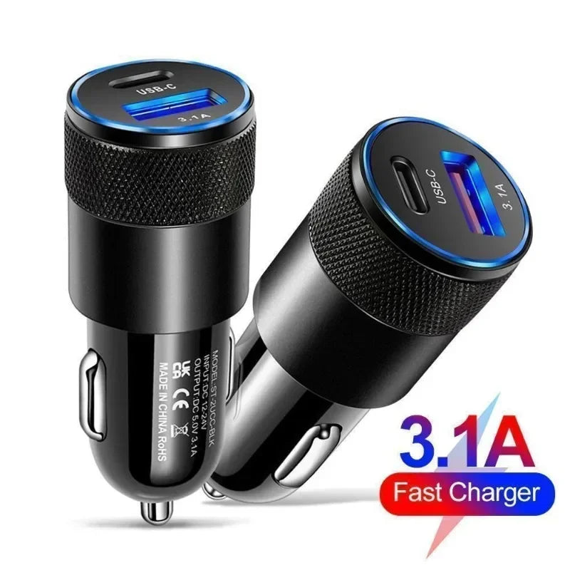 USB C Fast Car Charger,12W 3.1A PD Type C Car Adapter 2 Port USB C Car Plug