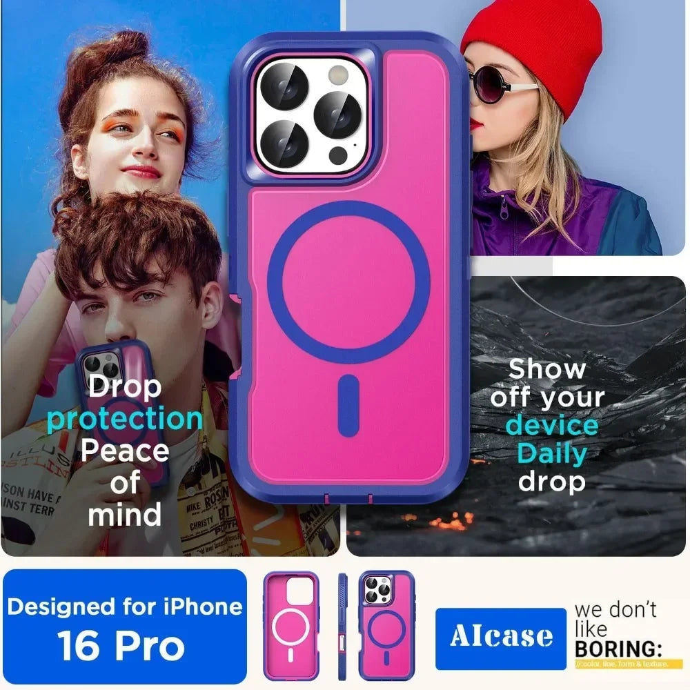 Luxury Ott Magnetic Armor Cases For iPhone 18 17 16 15 14 Plus 13 12 11 Pro Max Box Shockproof Charging Heavy Duty Protect Cover