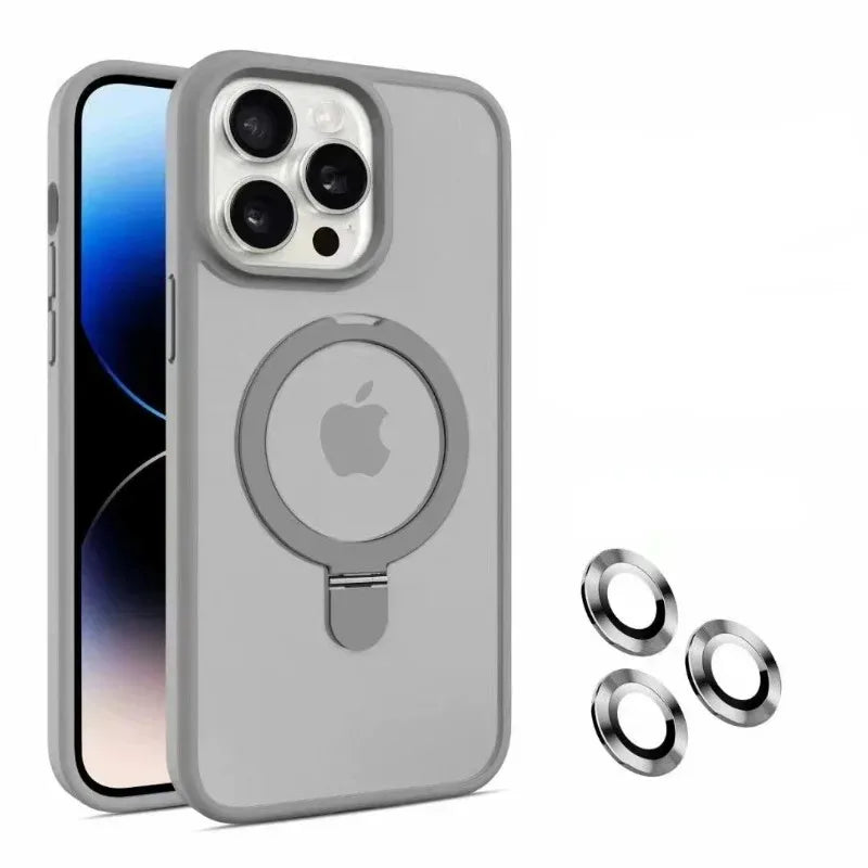 Matte Ring Holder Glass Lens Phone Case For iPhone 16 17 15 14 13 12 11 Pro Max For Magsafe Wireless Magnetic Hard Bumper Cover