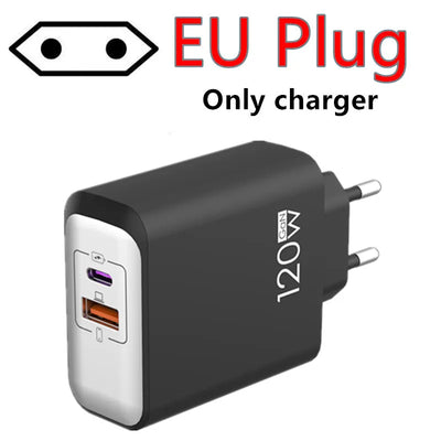 120W GaN USB C QC 3.0 Fast Charger Quick Charging PD Charger EU US UK Wall Power Adapter For iPhone Samsung Xiaomi Huawei iPad﻿﻿