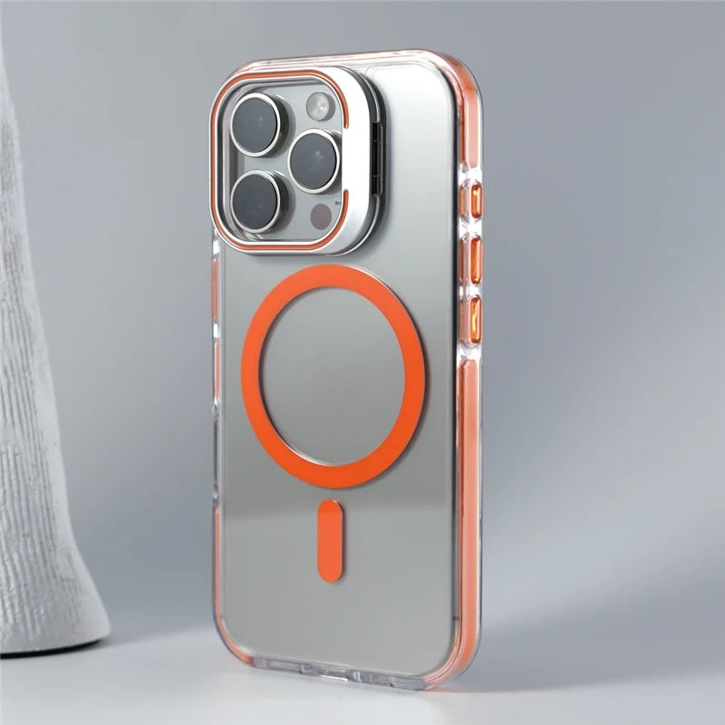 Luxury Camera Lens Holder Clear for Wireless Charge Magsafe Cases For iPhone 18Pro 17 16 15Pro Max Clear Shockproof Cover