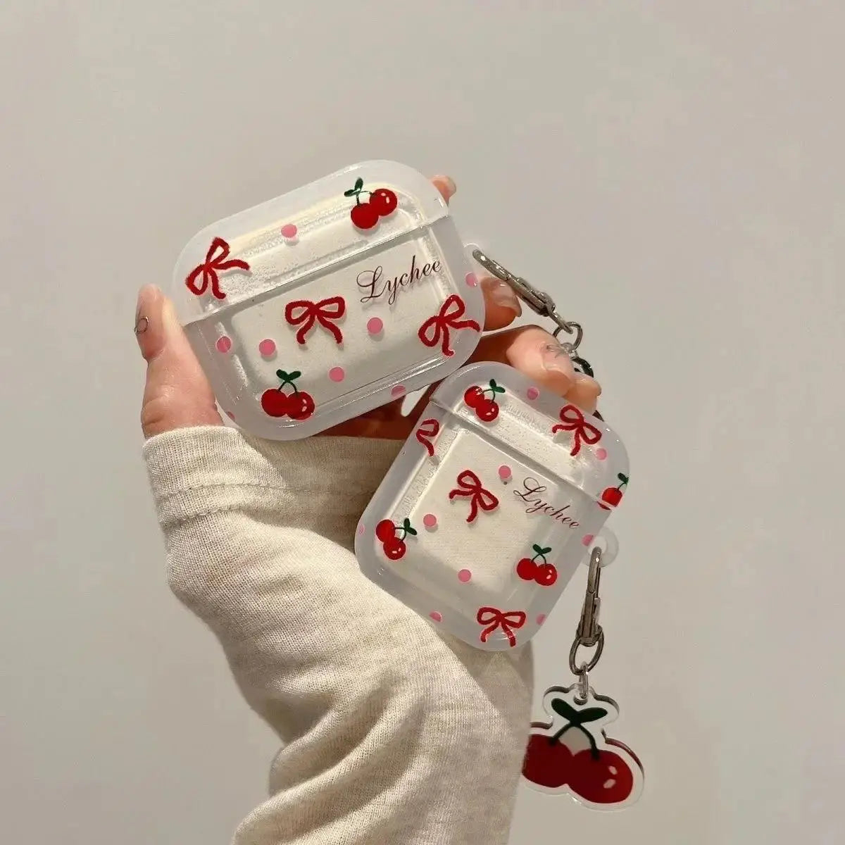 Korean Cute Bow Cherry Earphone Case For Apple Airpods Pro 2 1 Case With Cherry Pendant Silicone Protective Case For Airpods 4 3