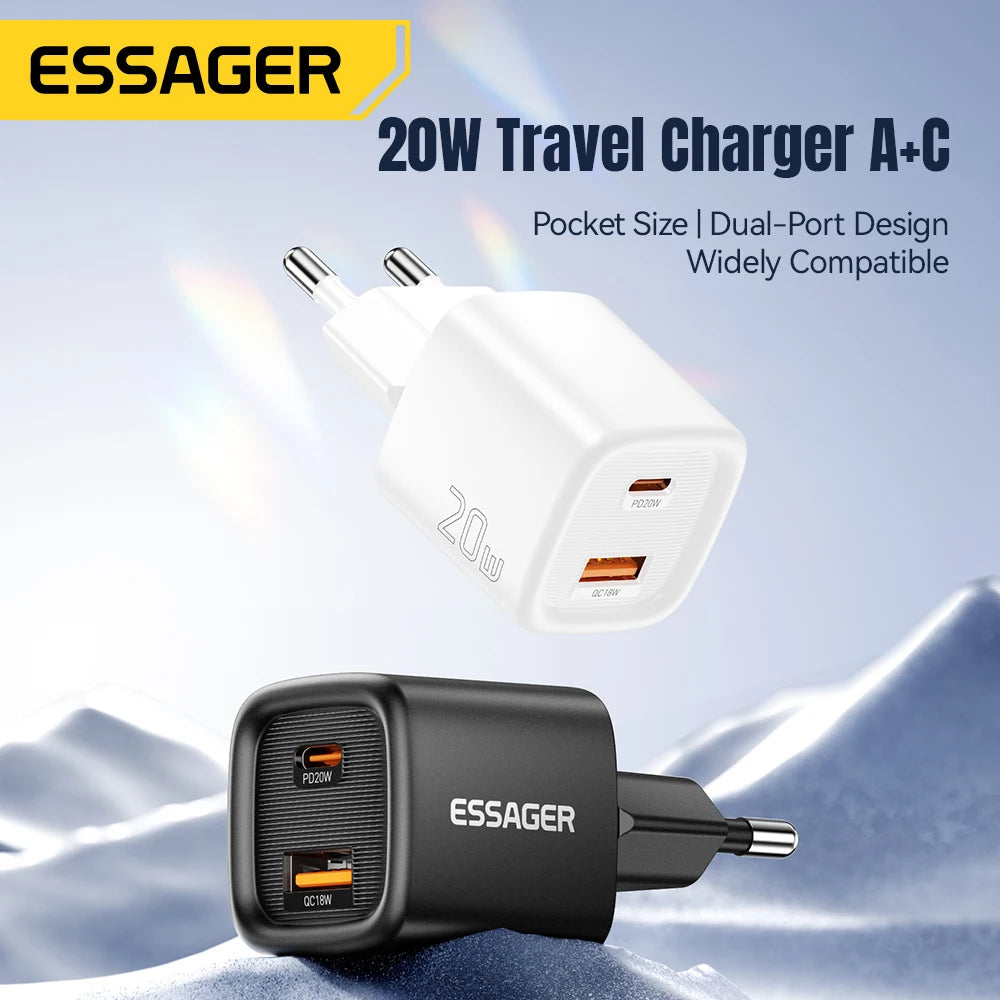 Essager 20W USB C Charger Portable Type C Charger Support PD Fast Charging For iPhone 16 15 14 13 12 11 Pro Max 8 Quick Charger