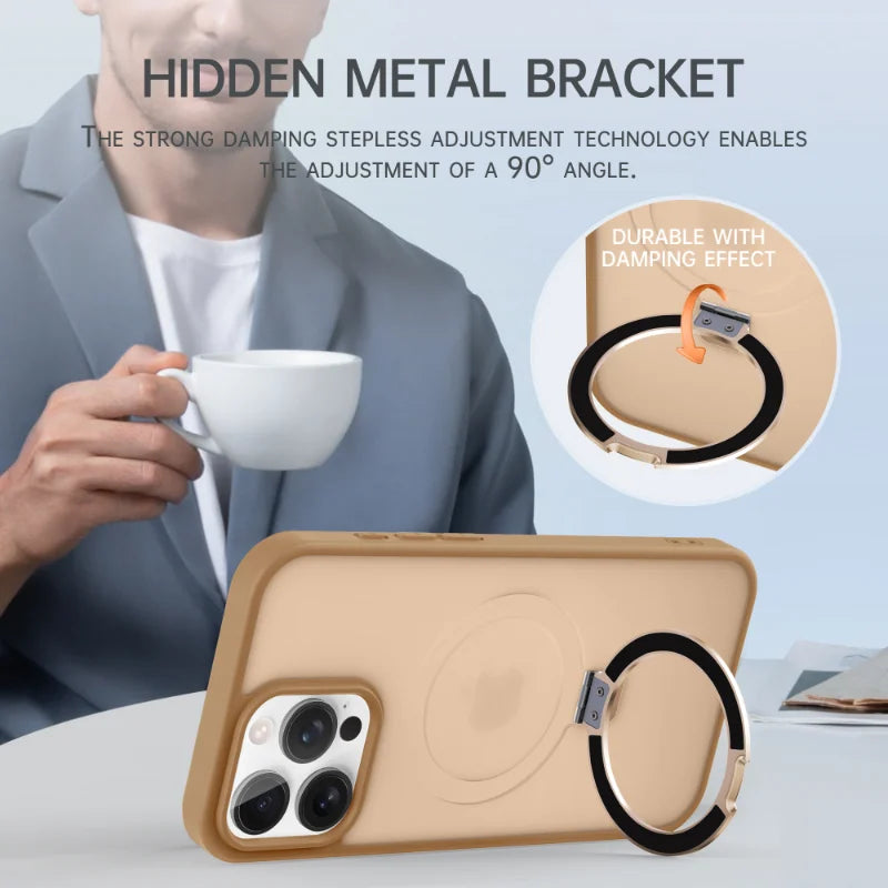 Shockproof Magnetic Kickstand Matte Case For iPhone 16 15 14 Plus 13 12 11 Pro Max Case With Holder Stand Cover for Magsafe