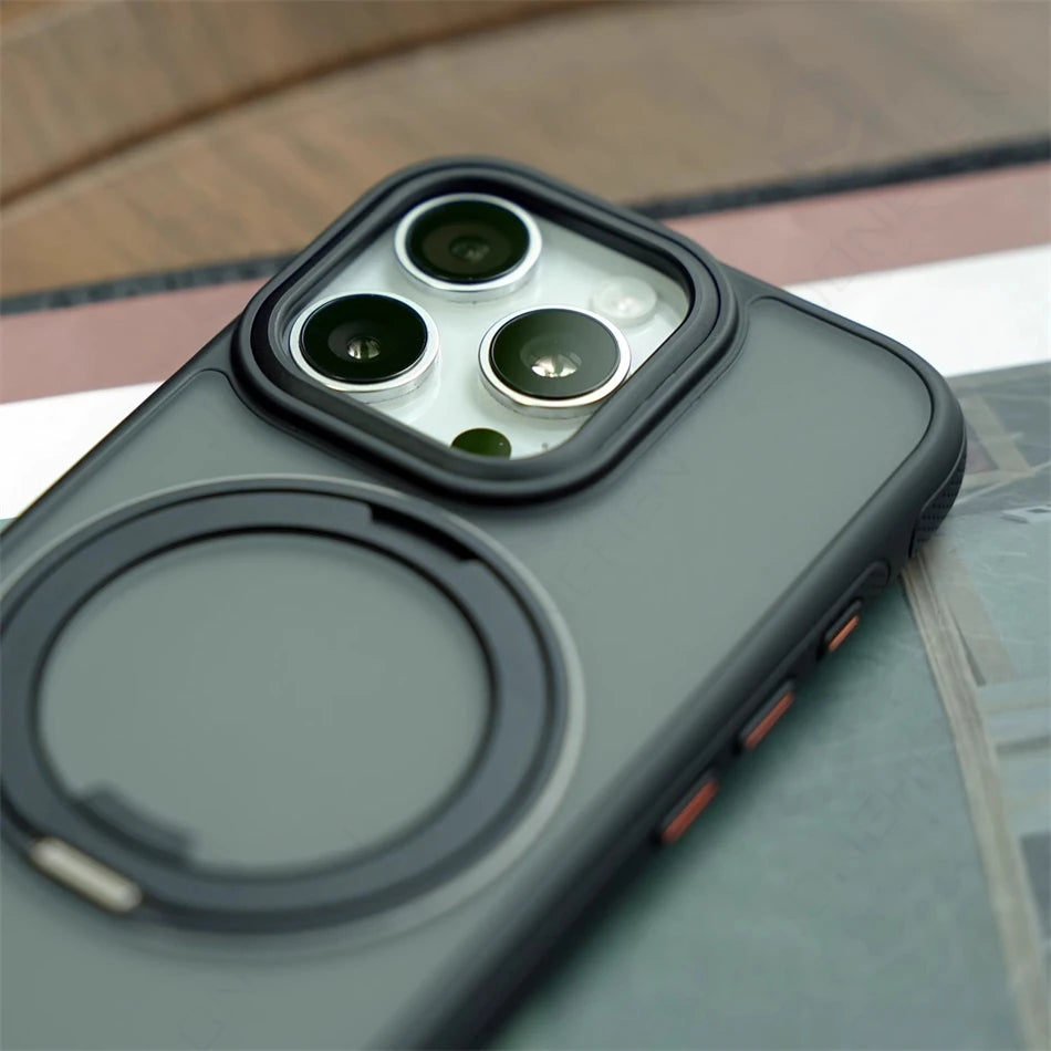 360° Rotation Ring Stand Magnetic Case For iPhone 13 14 15 16 17 18 Pro Max Matte Military Shockproof Armor Cover For Magsafe